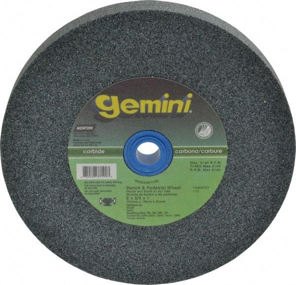 Norton - 60 Grit Silicon Carbide Bench & Pedestal Grinding Wheel - 6" Diam x 1" Hole x 3/4" Thick, 4140 Max RPM, Medium Grade - Industrial Tool & Supply