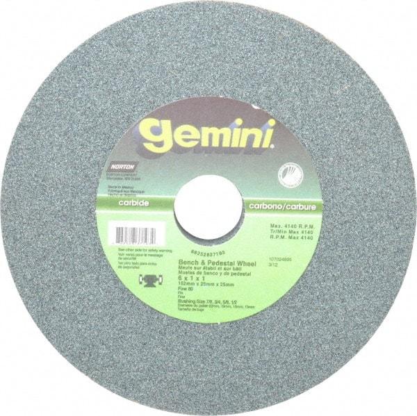 Norton - 80 Grit Silicon Carbide Bench & Pedestal Grinding Wheel - 6" Diam x 1" Hole x 1" Thick, 4140 Max RPM, Medium Grade - Industrial Tool & Supply