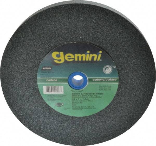 Norton - 60 Grit Silicon Carbide Bench & Pedestal Grinding Wheel - 10" Diam x 1-1/4" Hole x 1" Thick, 2485 Max RPM, Medium Grade - Industrial Tool & Supply