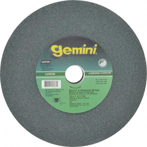 Norton - 80 Grit Silicon Carbide Bench & Pedestal Grinding Wheel - 10" Diam x 1-1/4" Hole x 1" Thick, 2485 Max RPM, Medium Grade - Industrial Tool & Supply