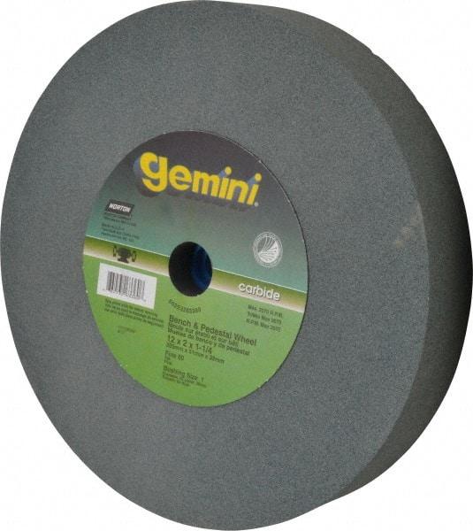 Norton - 80 Grit Silicon Carbide Bench & Pedestal Grinding Wheel - 12" Diam x 1-1/4" Hole x 2" Thick, 2070 Max RPM, Medium Grade - Industrial Tool & Supply