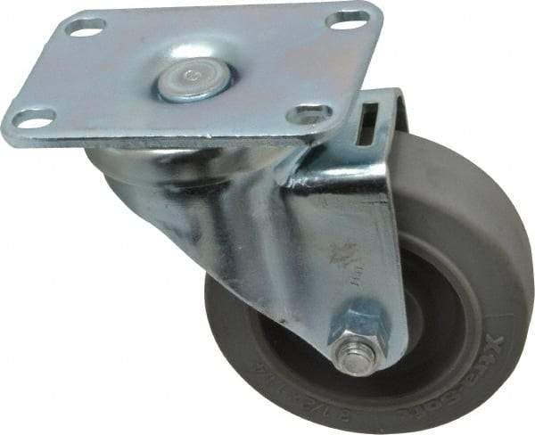 Albion - 3-1/2" Diam x 1-1/4" Wide x 4-1/4" OAH Top Plate Mount Swivel Caster - Rubber, 250 Lb Capacity, Ball Bearing, 2-1/2 x 3-5/8" Plate - Industrial Tool & Supply