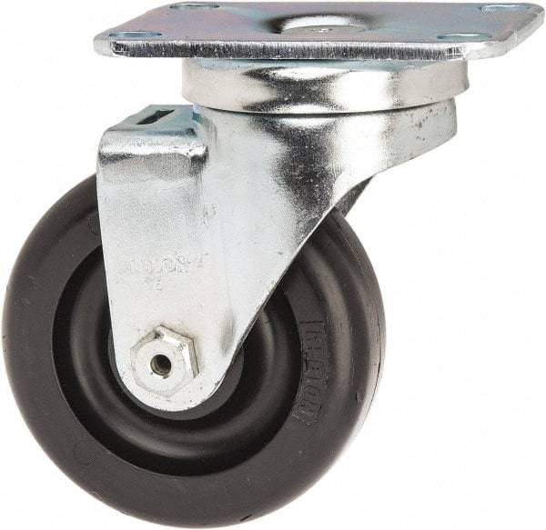 Albion - 3-1/2" Diam x 1-1/4" Wide x 4-11/16" OAH Top Plate Mount Swivel Caster - Polyolefin, 300 Lb Capacity, Delrin Bearing, 2-1/2 x 3-5/8" Plate - Industrial Tool & Supply