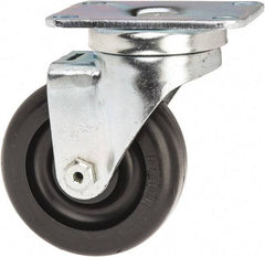 Albion - 3-1/2" Diam x 1-1/4" Wide x 4-11/16" OAH Top Plate Mount Swivel Caster - Polyolefin, 300 Lb Capacity, Delrin Bearing, 2-1/2 x 3-5/8" Plate - Industrial Tool & Supply