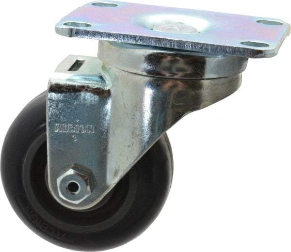 Albion - 3" Diam x 1-1/4" Wide x 4-1/4" OAH Top Plate Mount Swivel Caster - Polyurethane, 300 Lb Capacity, Delrin Bearing, 2-1/2 x 3-5/8" Plate - Industrial Tool & Supply