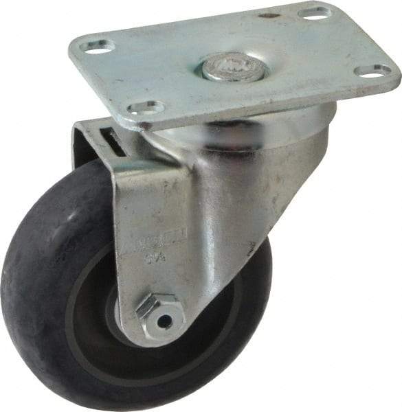 Albion - 3-1/2" Diam x 1-1/4" Wide x 4-11/16" OAH Top Plate Mount Swivel Caster - Polyurethane, 350 Lb Capacity, Delrin Bearing, 2-1/2 x 3-5/8" Plate - Industrial Tool & Supply