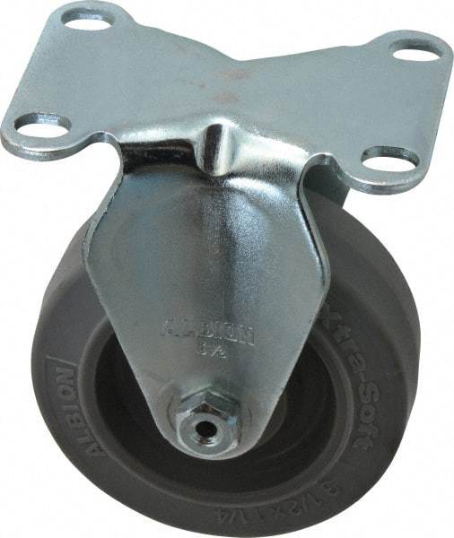 Albion - 3-1/2" Diam x 1-1/4" Wide x 4-1/4" OAH Top Plate Mount Rigid Caster - Rubber, 250 Lb Capacity, Ball Bearing, 2-1/2 x 3-5/8" Plate - Industrial Tool & Supply