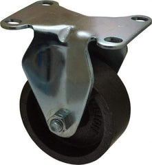 Albion - 3" Diam x 1-1/4" Wide x 4-1/4" OAH Top Plate Mount Rigid Caster - Cast Iron, 300 Lb Capacity, Nylon Bearing, 2-1/2 x 3-5/8" Plate - Industrial Tool & Supply