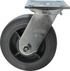Albion - 6" Diam x 2" Wide x 7-1/4" OAH Top Plate Mount Swivel Caster - Soft Rubber, 600 Lb Capacity, Roller Bearing, 4 x 4-1/2" Plate - Industrial Tool & Supply