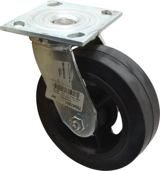 Albion - 6" Diam x 2" Wide x 7-1/4" OAH Top Plate Mount Swivel Caster - Rubber, 410 Lb Capacity, Roller Bearing, 4 x 4-1/2" Plate - Industrial Tool & Supply