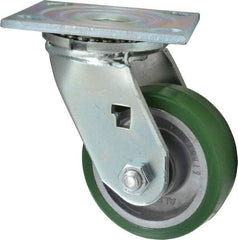 Albion - 4" Diam x 1-1/2" Wide x 5-5/8" OAH Top Plate Mount Swivel Caster - Polyurethane, 600 Lb Capacity, Roller Bearing, 4 x 4-1/2" Plate - Industrial Tool & Supply