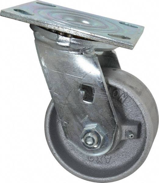 Albion - 4" Diam x 2" Wide x 5-5/8" OAH Top Plate Mount Swivel Caster - Cast Iron, 700 Lb Capacity, Roller Bearing, 4 x 4-1/2" Plate - Industrial Tool & Supply