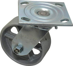 Albion - 5" Diam x 2" Wide x 6-1/2" OAH Top Plate Mount Swivel Caster - Cast Iron, 1,000 Lb Capacity, Roller Bearing, 4 x 4-1/2" Plate - Industrial Tool & Supply