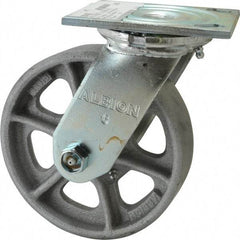 Albion - 6" Diam x 1-1/2" Wide x 7-1/4" OAH Top Plate Mount Swivel Caster - Cast Iron, 800 Lb Capacity, Roller Bearing, 4 x 4-1/2" Plate - Industrial Tool & Supply