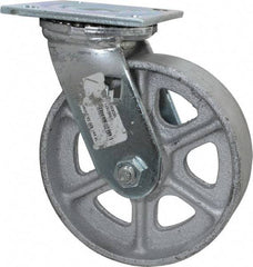 Albion - 6" Diam x 2" Wide x 7-1/4" OAH Top Plate Mount Swivel Caster - Cast Iron, 1,200 Lb Capacity, Roller Bearing, 4 x 4-1/2" Plate - Industrial Tool & Supply