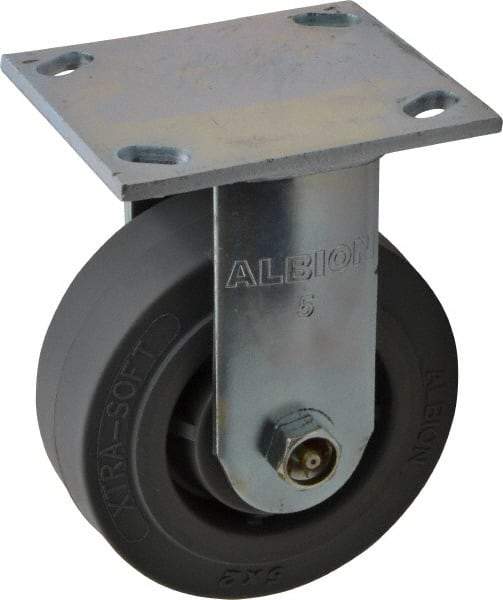 Albion - 5" Diam x 2" Wide x 6-1/2" OAH Top Plate Mount Rigid Caster - Soft Rubber, 350 Lb Capacity, Roller Bearing, 4 x 4-1/2" Plate - Industrial Tool & Supply