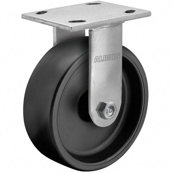 Albion - 4" Diam x 2" Wide x 5-5/8" OAH Top Plate Mount Rigid Caster - Rubber, 350 Lb Capacity, Roller Bearing, 4 x 4-1/2" Plate - Industrial Tool & Supply