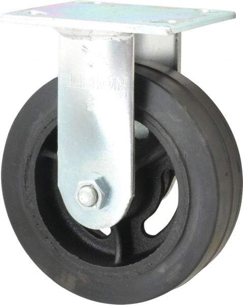 Albion - 6" Diam x 2" Wide x 7-1/4" OAH Top Plate Mount Rigid Caster - Rubber, 410 Lb Capacity, Roller Bearing, 4 x 4-1/2" Plate - Industrial Tool & Supply