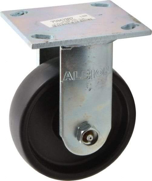 Albion - 5" Diam x 1-1/2" Wide x 6-1/2" OAH Top Plate Mount Rigid Caster - Polypropylene, 450 Lb Capacity, Roller Bearing, 4 x 4-1/2" Plate - Industrial Tool & Supply