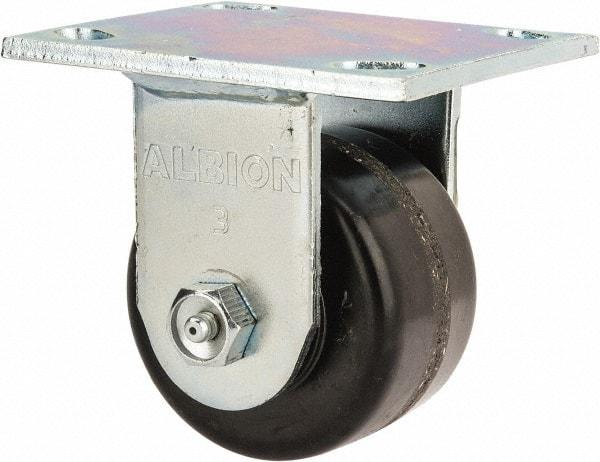 Albion - 3-1/4" Diam x 2" Wide x 4-1/4" OAH Top Plate Mount Rigid Caster - Phenolic, 700 Lb Capacity, Roller Bearing, 4 x 4-1/2" Plate - Industrial Tool & Supply