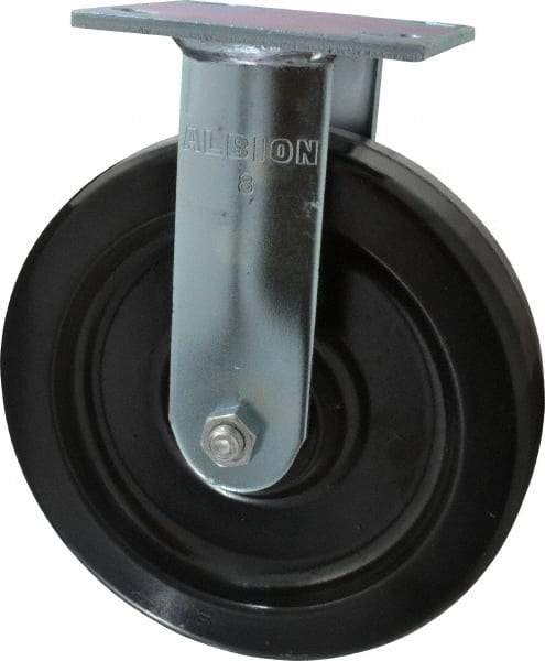 Albion - 8" Diam x 2" Wide x 9-1/2" OAH Top Plate Mount Rigid Caster - Phenolic, 1,250 Lb Capacity, Roller Bearing, 4 x 4-1/2" Plate - Industrial Tool & Supply