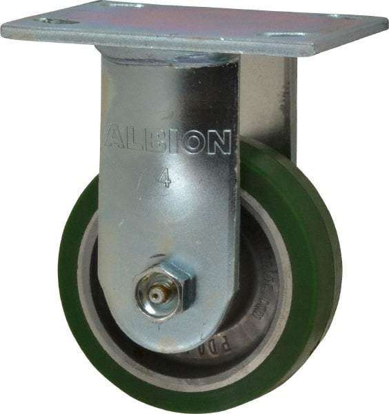 Albion - 4" Diam x 1-1/2" Wide x 5-5/8" OAH Top Plate Mount Rigid Caster - Polyurethane, 600 Lb Capacity, Roller Bearing, 4 x 4-1/2" Plate - Industrial Tool & Supply