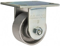Albion - 3-1/4" Diam x 1-1/2" Wide x 4-1/4" OAH Top Plate Mount Rigid Caster - Cast Iron, 400 Lb Capacity, Roller Bearing, 4 x 4-1/2" Plate - Industrial Tool & Supply
