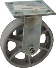 Albion - 6" Diam x 1-1/2" Wide x 7-1/4" OAH Top Plate Mount Rigid Caster - Cast Iron, 800 Lb Capacity, Roller Bearing, 4 x 4-1/2" Plate - Industrial Tool & Supply