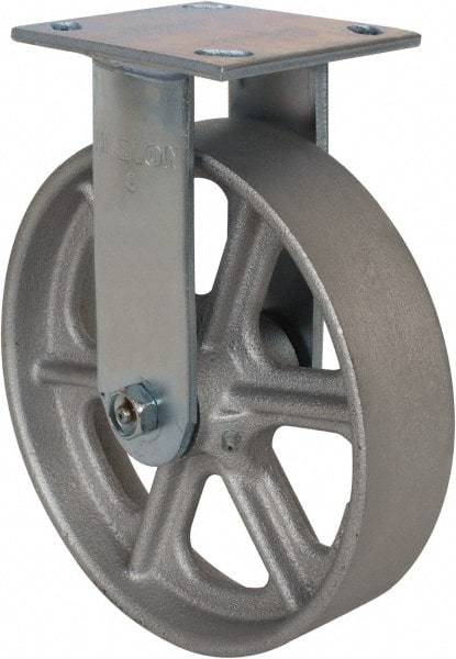 Albion - 8" Diam x 2" Wide x 9-1/2" OAH Top Plate Mount Rigid Caster - Cast Iron, 900 Lb Capacity, Roller Bearing, 4 x 4-1/2" Plate - Industrial Tool & Supply