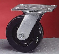 Albion - 8" Diam x 2" Wide x 10-1/8" OAH Top Plate Mount Swivel Caster - Rubber, 500 Lb Capacity, Roller Bearing, 4-1/2 x 6-1/4" Plate - Industrial Tool & Supply