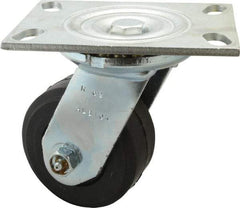 Albion - 4" Diam x 2" Wide x 5-5/8" OAH Top Plate Mount Swivel Caster - Rubber, 350 Lb Capacity, Roller Bearing, 4-1/2 x 6-1/4" Plate - Industrial Tool & Supply