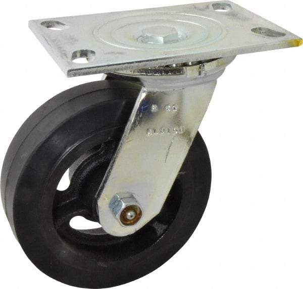 Albion - 6" Diam x 2" Wide x 7-1/2" OAH Top Plate Mount Swivel Caster - Rubber, 410 Lb Capacity, Roller Bearing, 4-1/2 x 6-1/4" Plate - Industrial Tool & Supply