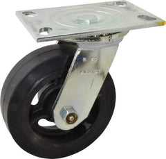 Albion - 6" Diam x 2" Wide x 7-1/2" OAH Top Plate Mount Swivel Caster - Rubber, 410 Lb Capacity, Roller Bearing, 4-1/2 x 6-1/4" Plate - Industrial Tool & Supply