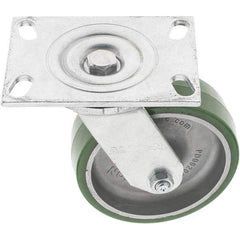 Albion - 6" Diam x 2" Wide x 7-1/2" OAH Top Plate Mount Swivel Caster - Polyurethane, 1,500 Lb Capacity, Roller Bearing, 4-1/2 x 6-1/4" Plate - Industrial Tool & Supply