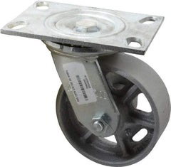 Albion - 5" Diam x 2" Wide x 6-1/2" OAH Top Plate Mount Swivel Caster - Cast Iron, 1,000 Lb Capacity, Roller Bearing, 4-1/2 x 6-1/4" Plate - Industrial Tool & Supply