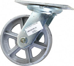 Albion - 6" Diam x 2" Wide x 7-1/2" OAH Top Plate Mount Swivel Caster - Cast Iron, 1,200 Lb Capacity, Roller Bearing, 4-1/2 x 6-1/4" Plate - Industrial Tool & Supply