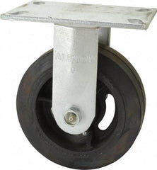 Albion - 6" Diam x 2" Wide x 7-1/2" OAH Top Plate Mount Rigid Caster - Rubber, 1,400 Lb Capacity, Roller Bearing, 4-1/2 x 6-1/4" Plate - Industrial Tool & Supply