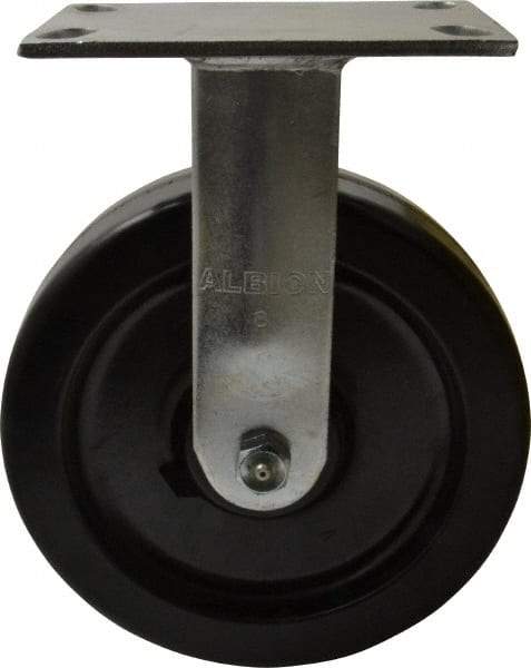 Albion - 8" Diam x 2" Wide x 10-1/8" OAH Top Plate Mount Rigid Caster - Phenolic, 1,400 Lb Capacity, Roller Bearing, 4-1/2 x 6-1/4" Plate - Industrial Tool & Supply