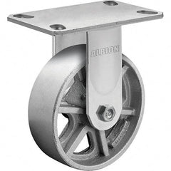 Albion - 8" Diam x 2" Wide x 10-1/8" OAH Top Plate Mount Rigid Caster - Cast Iron, 1,400 Lb Capacity, Roller Bearing, 4-1/2 x 6-1/4" Plate - Industrial Tool & Supply