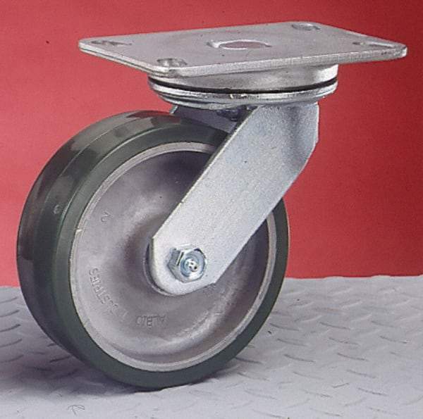 Albion - 4" Diam x 2" Wide x 5-5/8" OAH Top Plate Mount Swivel Caster - Rubber, 350 Lb Capacity, Roller Bearing, 4-1/2 x 6-1/4" Plate - Industrial Tool & Supply