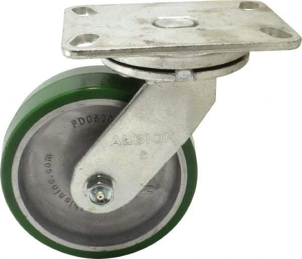 Albion - 6" Diam x 2" Wide x 7-1/2" OAH Top Plate Mount Swivel Caster - Polyurethane, 1,230 Lb Capacity, Roller Bearing, 4-1/2 x 6-1/4" Plate - Industrial Tool & Supply