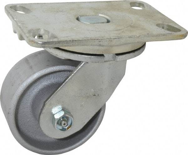 Albion - 4" Diam x 2" Wide x 5-5/8" OAH Top Plate Mount Swivel Caster - Cast Iron, 700 Lb Capacity, Roller Bearing, 4-1/2 x 6-1/4" Plate - Industrial Tool & Supply