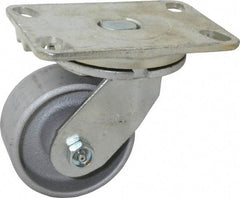 Albion - 4" Diam x 2" Wide x 5-5/8" OAH Top Plate Mount Swivel Caster - Cast Iron, 700 Lb Capacity, Roller Bearing, 4-1/2 x 6-1/4" Plate - Industrial Tool & Supply