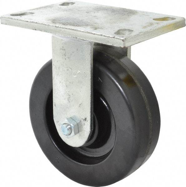Albion - 6" Diam x 2" Wide x 7-1/2" OAH Top Plate Mount Rigid Caster - Phenolic, 1,200 Lb Capacity, Roller Bearing, 5 x 6-1/4" Plate - Industrial Tool & Supply