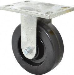 Albion - 6" Diam x 2" Wide x 7-1/2" OAH Top Plate Mount Rigid Caster - Phenolic, 1,200 Lb Capacity, Roller Bearing, 5 x 6-1/4" Plate - Industrial Tool & Supply