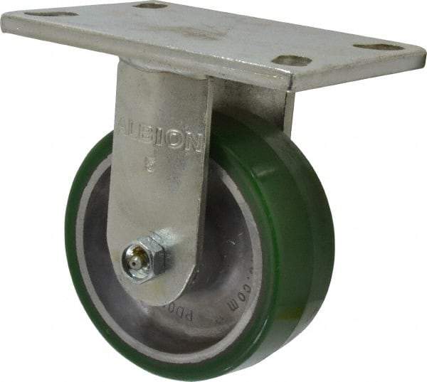 Albion - 5" Diam x 2" Wide x 6-1/2" OAH Top Plate Mount Rigid Caster - Polyurethane, 1,050 Lb Capacity, Roller Bearing, 5 x 6-1/4" Plate - Industrial Tool & Supply
