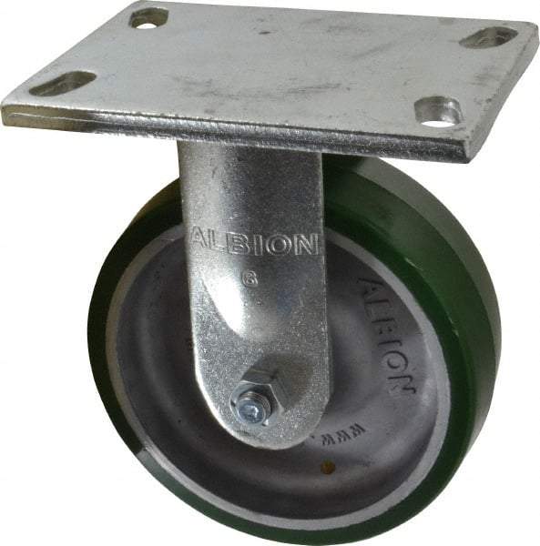 Albion - 6" Diam x 2" Wide x 7-1/2" OAH Top Plate Mount Rigid Caster - Polyurethane, 1,230 Lb Capacity, Roller Bearing, 5 x 6-1/4" Plate - Industrial Tool & Supply