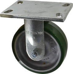 Albion - 6" Diam x 2" Wide x 7-1/2" OAH Top Plate Mount Rigid Caster - Polyurethane, 1,230 Lb Capacity, Roller Bearing, 5 x 6-1/4" Plate - Industrial Tool & Supply
