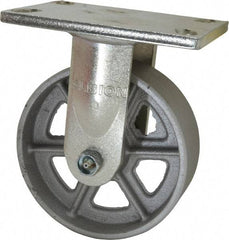 Albion - 6" Diam x 2" Wide x 7-1/2" OAH Top Plate Mount Rigid Caster - Cast Iron, 1,200 Lb Capacity, Roller Bearing, 5 x 6-1/4" Plate - Industrial Tool & Supply