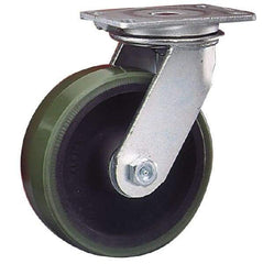 Albion - 10" Diam x 3" Wide x 11-1/2" OAH Top Plate Mount Swivel Caster - Cast Iron, 2,000 Lb Capacity, Roller Bearing, 4-1/2 x 6-1/4" Plate - Industrial Tool & Supply